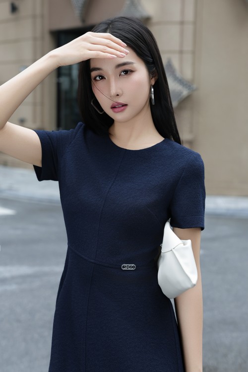 Sixdo Dark Navy Woven Flared Dress